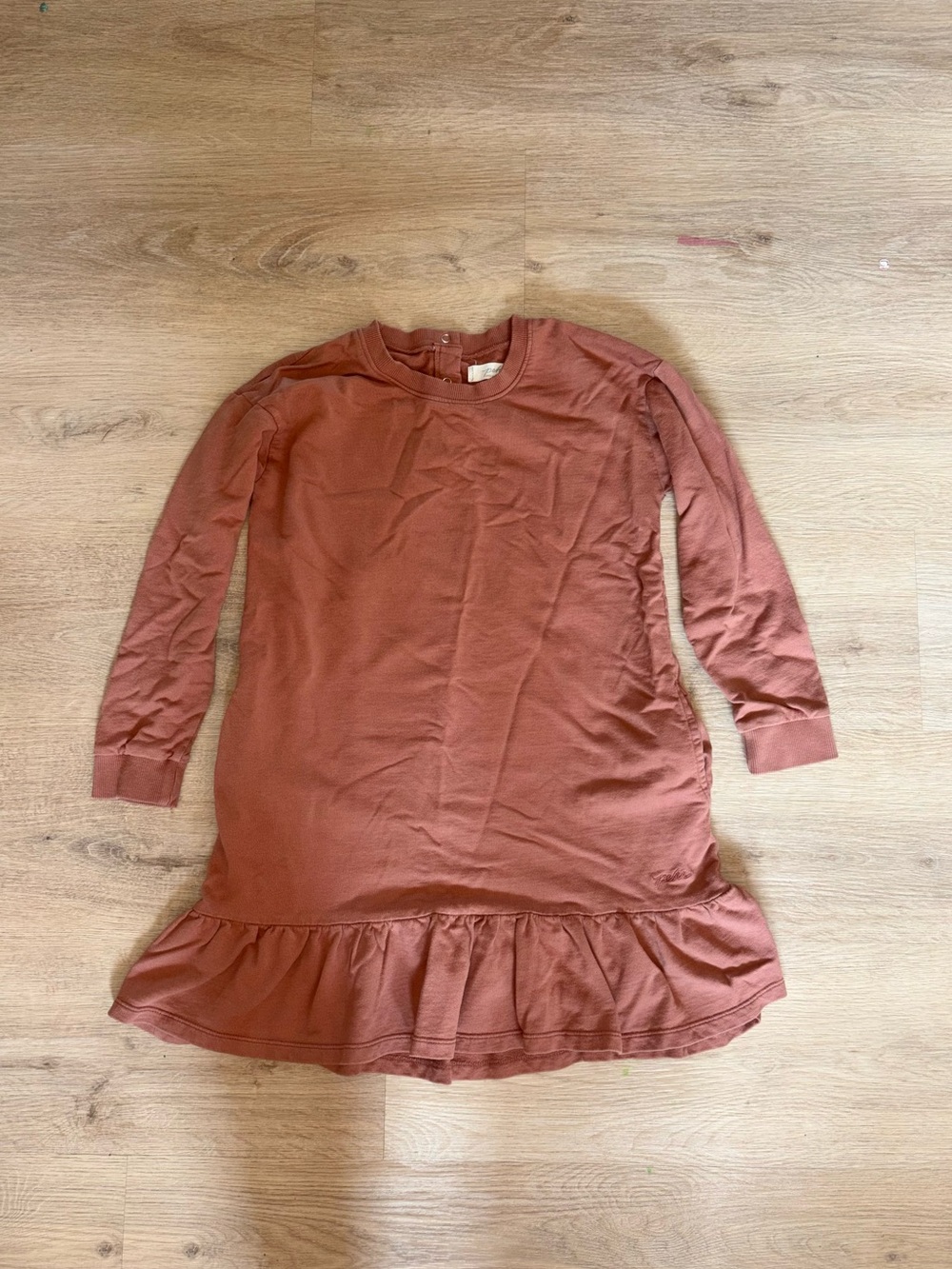 Pehr Long Sleeve Ruffle-Hem Dress in Rusty Terracotta